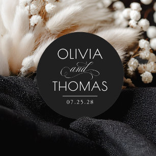Chic Modern Minimalist Typography Black Wedding Classic Round Sticker
