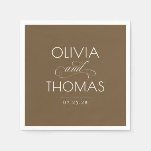 Chic Modern Minimalist Typography Brown Wedding Napkins