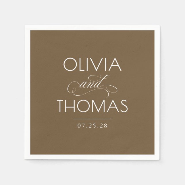 Chic Modern Minimalist Typography Brown Wedding Napkins (Front)