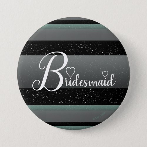 Chic Modern Mint Black Gray Striped Bridesmaid Button