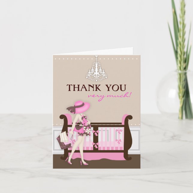 Chic Modern Mom Baby Shower Thank You Card (Front)