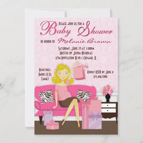 Chic Modern Mom with Gifts Baby Shower Invite