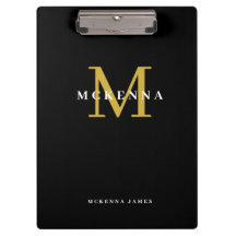 Chic Modern Monogram Black Gold Initial Name