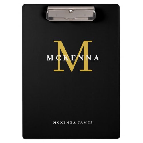 Chic Modern Monogram Black Gold Initial Name  Clipboard