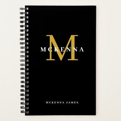 Chic Modern Monogram Black Gold Initial Name Notebook