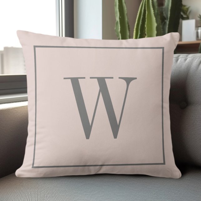 Chic Modern Monogram Inital Farmhouse Pink & Gray Throw Pillow (Chic Modern Monogrammed Family Inital Farmhouse Pink & Gray Throw Pillow)