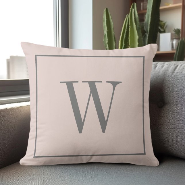 Chic Modern Monogram Inital Farmhouse Pink & Gray Throw Pillow (Chic Modern Monogrammed Family Inital Farmhouse Pink & Gray Throw Pillow)