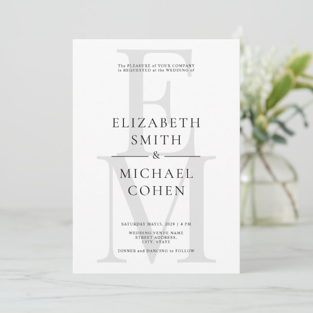 Discover Chic Modern Monogram Initial Black White Wedding Invitation