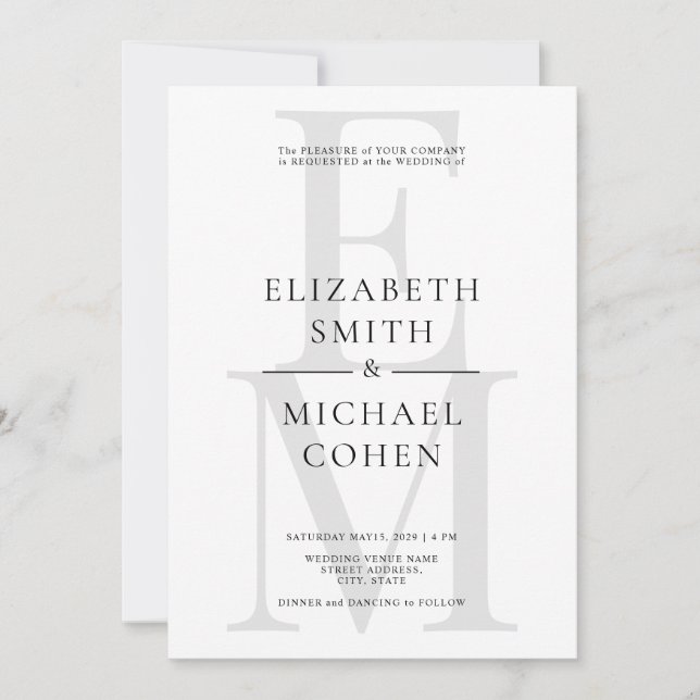 Discover Chic Modern Monogram Initial Black White Wedding Invitation
