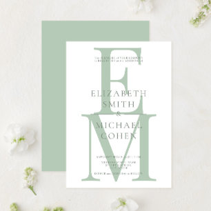 Chic Modern Monogram Initial Sage Green Wedding Invitation