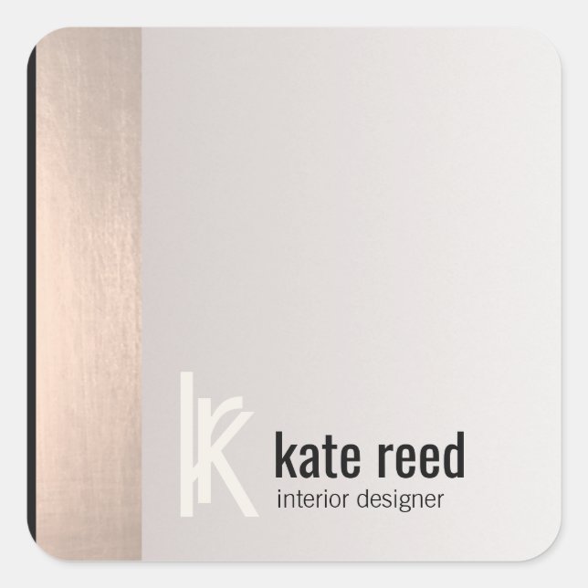 Chic Modern Monogram Rose Gold Stripe Taupe Gray Square Sticker (Front)