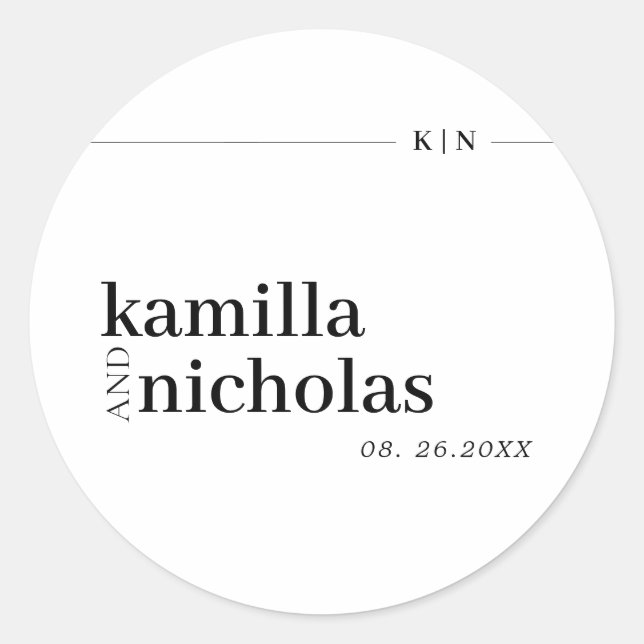 Chic Modern Monogram Wedding Classic Round Sticker (Front)