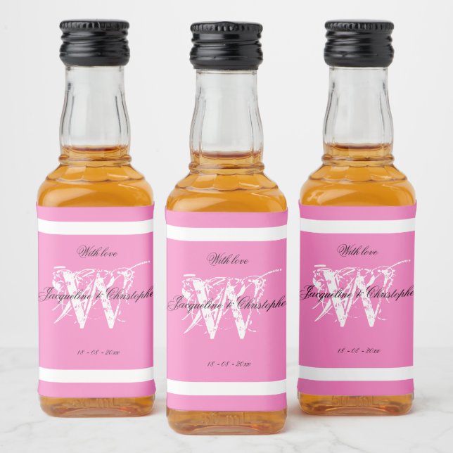 Chic Modern Monogram Wedding Elegant Pink Mini Liquor Bottle Label (Bottles)