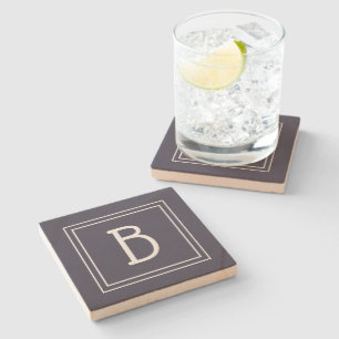 Chic Modern Monogrammed Dark Blue & White Initial Stone Coaster