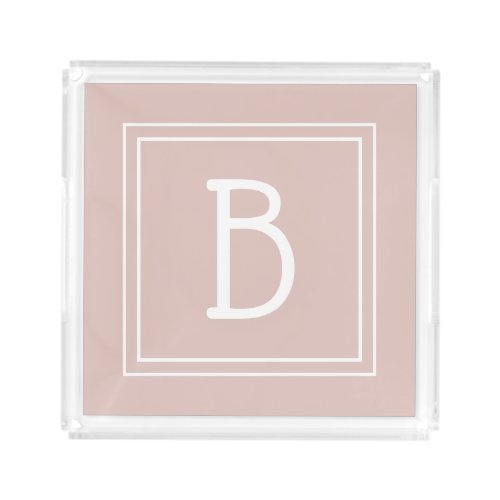 Chic Modern Monogrammed Initial Pink  White Acrylic Tray
