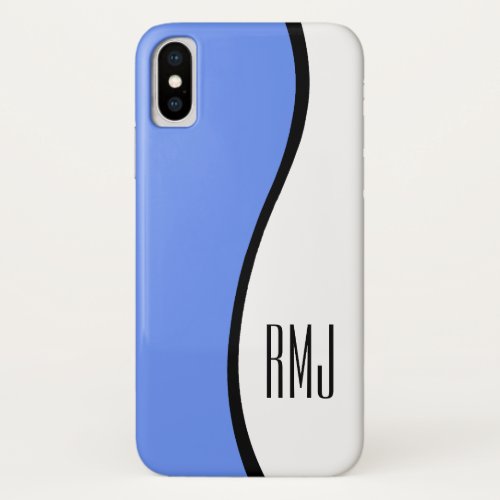 Chic Modern Monogramned Wave Blue Black and White iPhone XS Case