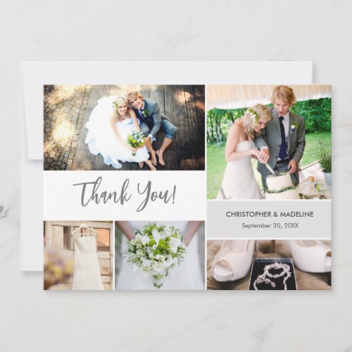 Chic Modern multiple wedding photos collage  Thank You Card