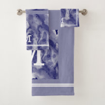 Chic Modern Navy And Dusty Blue Marble Monogram