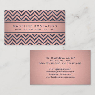 Chic Modern Navy and Pink Chevron Faux Foil Business Card
