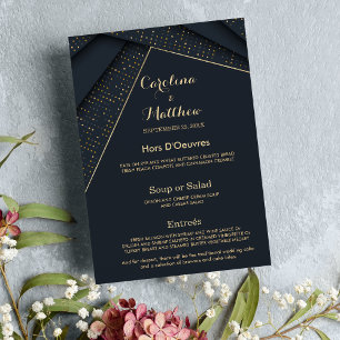Chic modern navy blue gold luxury Wedding Menu