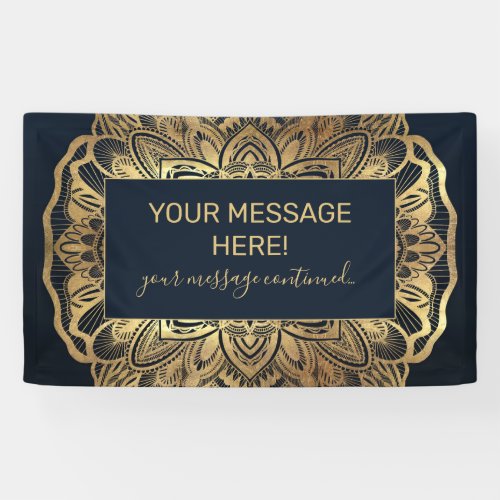 Chic Modern Navy Blue Gold Mandala Banner