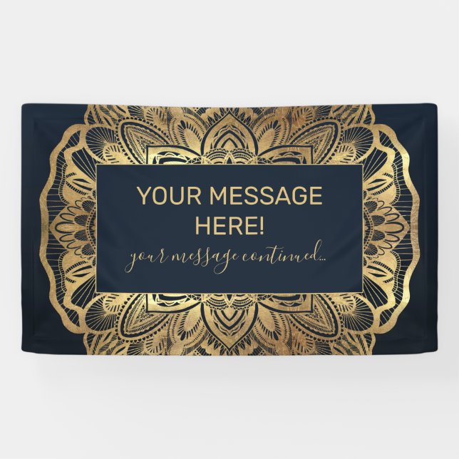 Chic Modern Navy Blue Gold Mandala Banner (Horizontal)