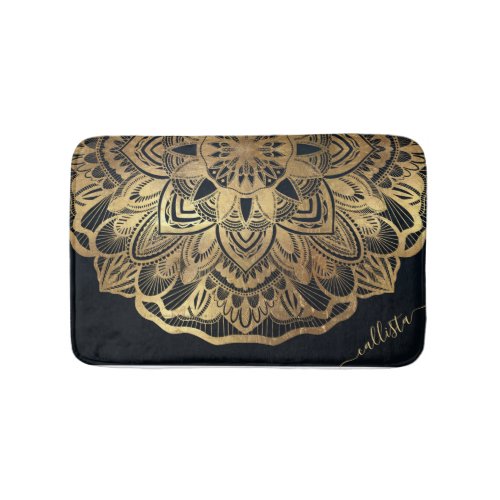 Chic Modern Navy Blue Gold Mandala Bath Mat