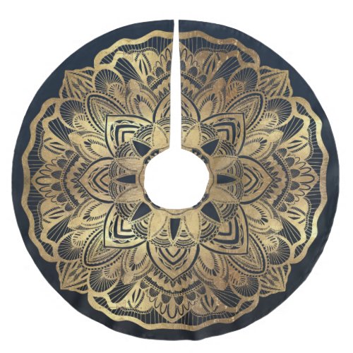 Chic Modern Navy Blue Gold Mandala Brushed Polyester Tree Skirt