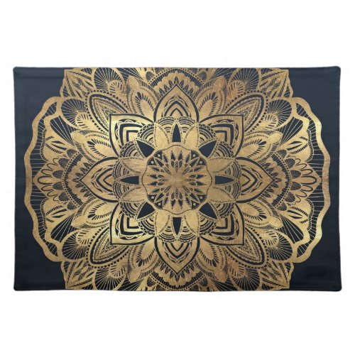 Chic Modern Navy Blue Gold Mandala Cloth Placemat