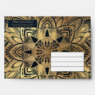 Chic Modern Navy Blue Gold Mandala Envelope