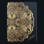 Chic Modern Navy Blue Gold Mandala iPad Pro Cover<br><div class="desc">This chic and bohemian-inspired design is perfect for a stylish and trendy woman. It features a faux printed gold foil hand-drawn mandala on top of a simple and modern dark navy to darker blue ombre gradient background. It's pretty, boho, pretty, elegant, and luxurious. Just customize this design with your own...</div>
