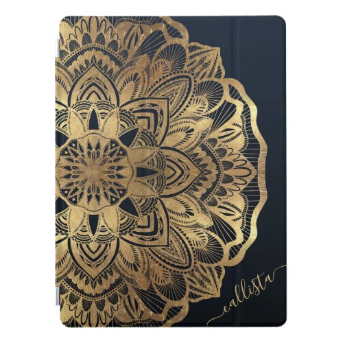 Chic Modern Navy Blue Gold Mandala iPad Pro Cover