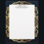 Chic Modern Navy Blue Gold Mandala Letterhead<br><div class="desc">This chic and bohemian-inspired design is perfect for a stylish and trendy woman. It features a faux printed gold foil hand-drawn mandala on top of a simple and modern dark navy to darker blue ombre gradient background. It's pretty, boho, pretty, elegant, and luxurious. ***IMPORTANT DESIGN NOTE: For any custom design...</div>