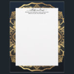 Chic Modern Navy Blue Gold Mandala Letterhead<br><div class="desc">This chic and bohemian-inspired design is perfect for a stylish and trendy woman. It features a faux printed gold foil hand-drawn mandala on top of a simple and modern dark navy to darker blue ombre gradient background. It's pretty, boho, pretty, elegant, and luxurious. ***IMPORTANT DESIGN NOTE: For any custom design...</div>