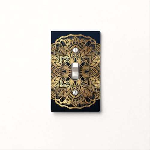 Chic Modern Navy Blue Gold Mandala Light Switch Cover