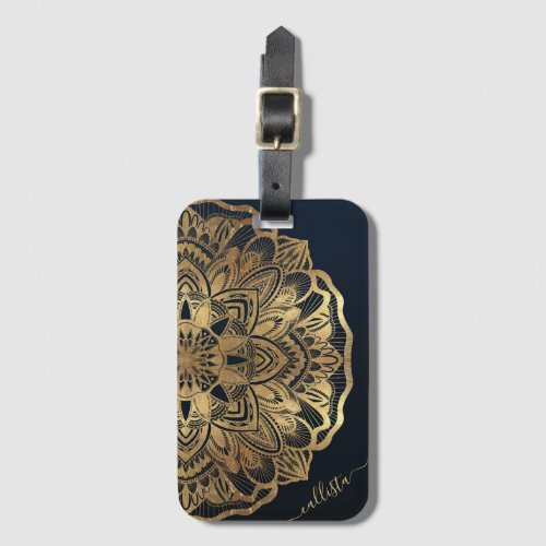 Chic Modern Navy Blue Gold Mandala Luggage Tag