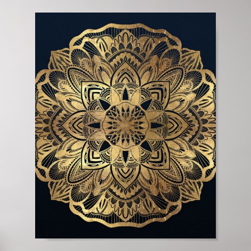 Chic Modern Navy Blue Gold Mandala Poster