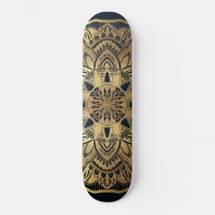 Chic Modern Navy Blue Gold Mandala Skateboard