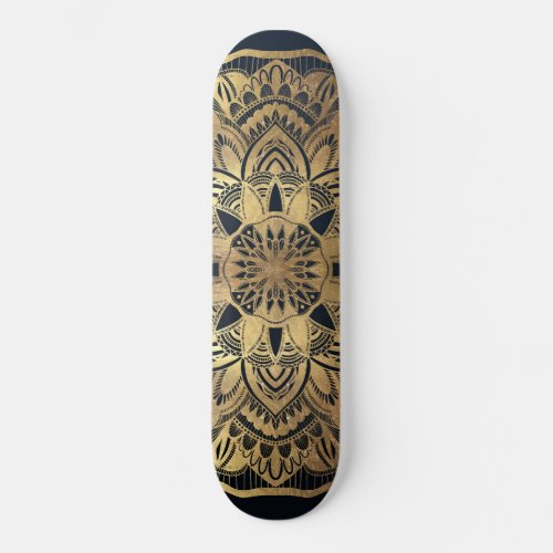 Chic Modern Navy Blue Gold Mandala Skateboard