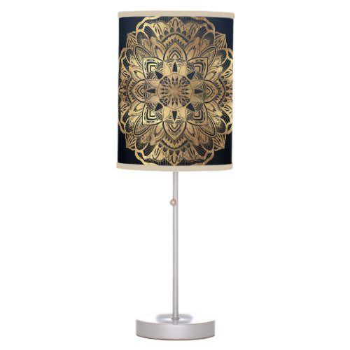 Chic Modern Navy Blue Gold Mandala Table Lamp