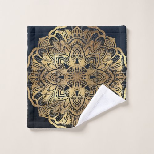 Chic Modern Navy Blue Gold Mandala Wash Cloth