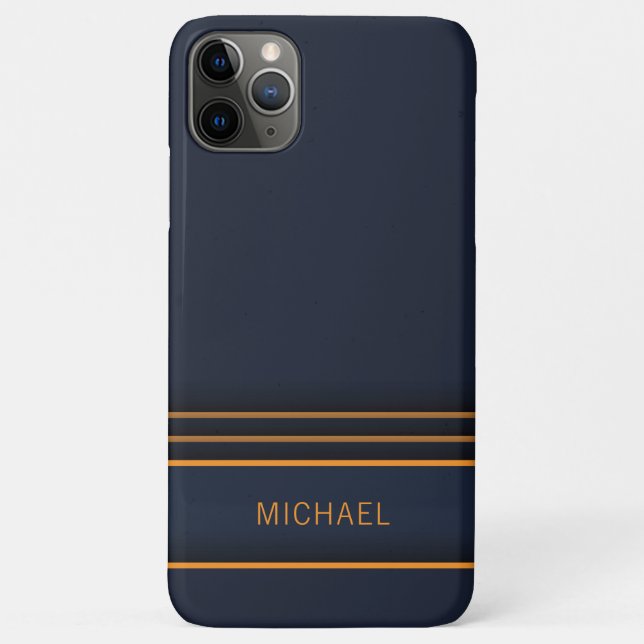 Chic Modern Navy Blue Gold Personalized Name Case-Mate iPhone Case (Back)
