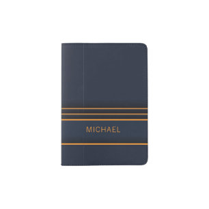 Chic Modern Navy Blue Gold Personalized Name Passport Holder