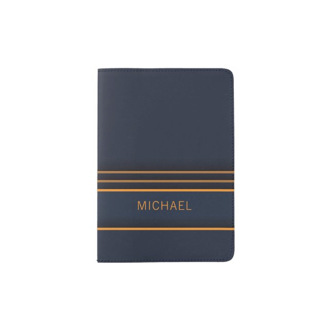 Chic Modern Navy Blue Gold Personalized Name Passport Holder (Front)