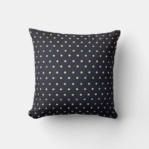 Chic Modern Navy Blue Gold Polka Dots Throw Pillow