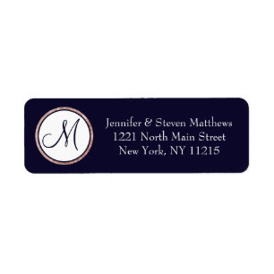 Chic Modern Navy Blue Rose Gold Circle Monogram Label