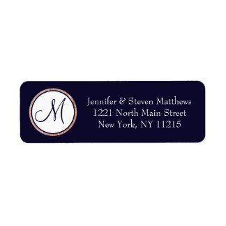 Chic Modern Navy Blue Rose Gold Circle Monogram Label
