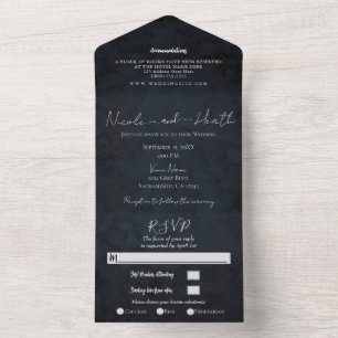 Chic Modern Navy Blue Texture Wedding Photo All In One Invitation