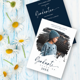 Chic Modern Navy Brushstroke Effect Graduation Invitation