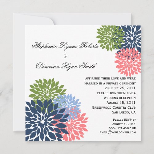 Chic Modern Navy Pink Green Flower Petals Personalized Invites